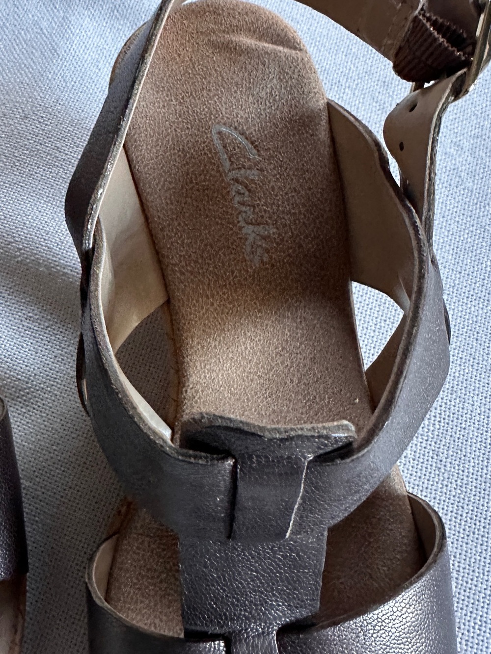Clarks Bronze Metallic T-Strap Leather Wedge Sandals | 6 - Picture 3 of 6